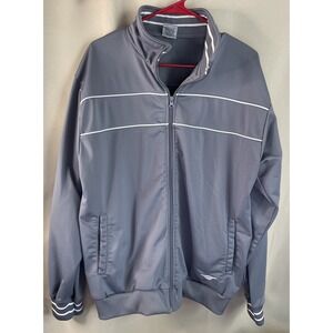 Cheetah Mens Large Track Jacket Grey White Piping Full Zip Mock Neck Vintage